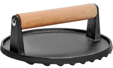Quantfire Presse à hamburger ronde de 17,8 cm pour gril Blackstone, presse à bacon en fonte robuste avec poignée en bois, poids pour steak de viande pour sandwich, paninis