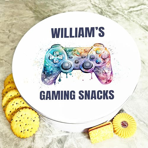Round Watercolour Gaming Snacks Controller Personalised Treat Tin Personalised Gift | Custom Gift | Personalized Tin | Cake, Biscuit & Treat Tins | Gift For Her | Gift For Him