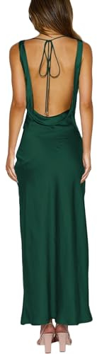 Vestido de satén para mujer, de seda, espalda descubierta, sin mangas, escote drapeado, elegante, formal, para verano, invitada a boda, fiesta, maxivestidos, 2025