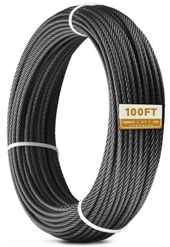 KALLSDY 100FT 1/8 Black Stainless Steel Cable for Railing, 7x7 Wire Rope