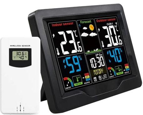 Orologio meteorologico digitale Orologio della stazione meteorologica digitale Misuratore di temperatura e umidità for interni ed esterni Previsioni meteo Orologio da tavolo elettronico wireless