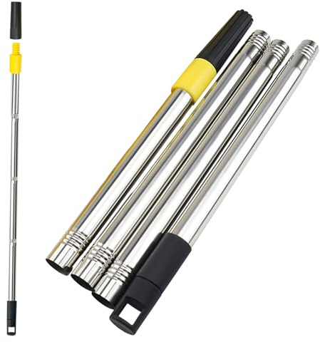 Paint Roller Extension Pole with Screw Fit and Push Fit, 4 Sections of 1.2m (4 ft), Extendable Paint Roller Pole, Extension Pole for Window Cleaning Equipment, Gutter Cleaning Tools, Mop Handle