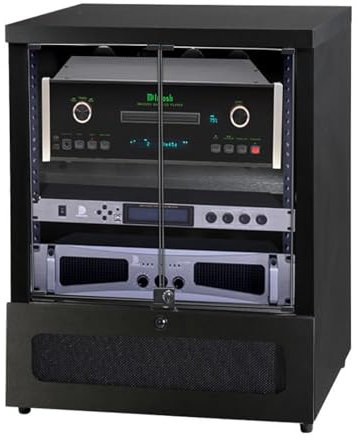 LYXWGRZD Audio Rack HiFi Regal, Phonoschrank mit Glastürdesign, Plattenspieler Regal, Stereoschrank, Starke Tragfähigkeit(Nero)