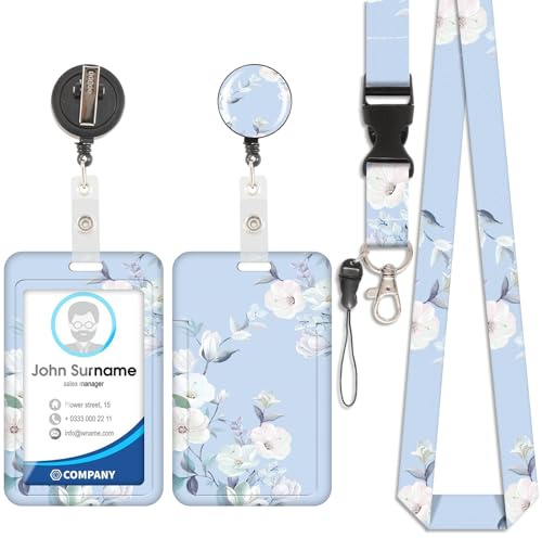 Kartenhalter mit blühendem Lanyard, ID-Badge, Kartenhalter mit Lanyard, abnehmbares Lanyard mit einziehbarem Clip für Schlüsselanhänger, Visitenkarten, Eintrittskarten, ID-Karten