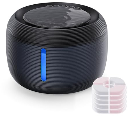 Johgee 2.5L Fontaine a Eau Chat,Ultra Silencieuse Distributeur Eau Chat avec fenêtre de Niveau d'eau LED, Anti Calcaire avec 5 Packs de Filtres, sans BPA, Facile à Nettoyer, Filtre Fontaine