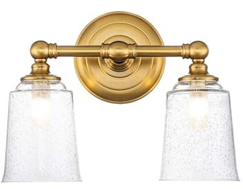Spiegelleuchte Glas Metall B: 33 cm IP44 in Messing brüniert 2-flammig länglich mit G9 3000 K warmweißes Licht LED Wandlampe Badezimmer