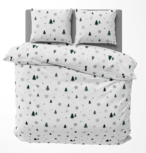 one-home Winter Bettwäsche 200x220 cm Tannenbaum Schnee Weihnachten Flausch Warme Fleece