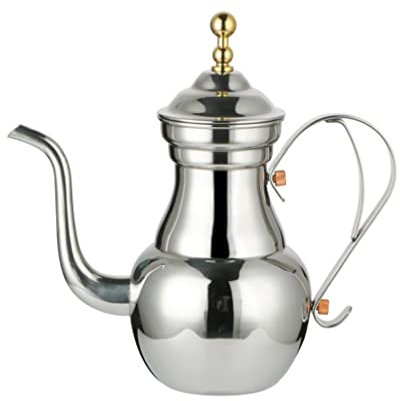 HAODUOO Caffettiera con beccuccio Lungo Argento in Acciaio Inossidabile da 1100 ml, caffettiera Vintage con Manico in Rete, caffettiera profumata mediorientale araba