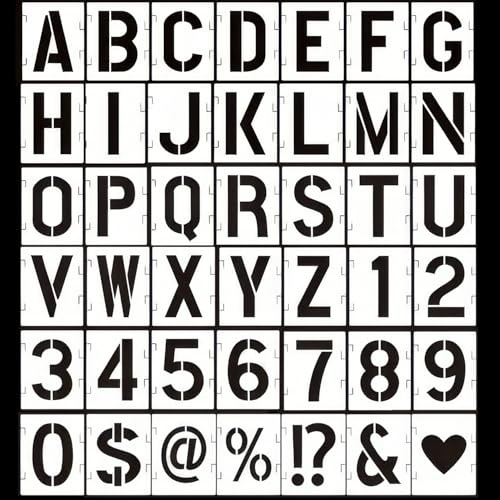 Set di 42 stencil, stencil con lettere dell'alfabeto, riutilizzabili, numeri, modelli ad incastro, stencil per bambini, modello di disegno, pittura, apprendimento, fai da te, cartello (2 pollici)