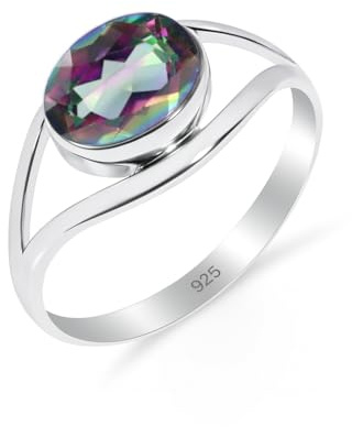 HIMALYA QUARTZ Silberring Damen, Ring mit modernem Design 100% natürlicher Mystic Topaz Steinring Boho 925 Silberring RB-01-MYST-7.5