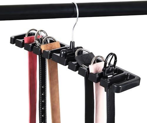 MEGAVOW Porte Ceinture, Rangement Ceinture Organisateur avec 10 Fentes, Cintre Porte-Cravates, Dressing Support à Suspendre pour Ceintures Cravate Foulards