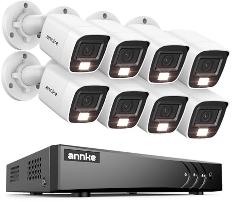 ANNKE Sistema de seguridad 3K con doble luz inteligente, DVR 8 canales 3K Lite H.265+ con detección de personas y vehículos, cámara Bullet 5 MP con audio, visión nocturna a color, sin HDD