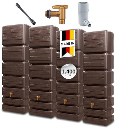 4rain Slim Wood Decor Wandtank-Set 1400 Liter Darkwood Regentonne
