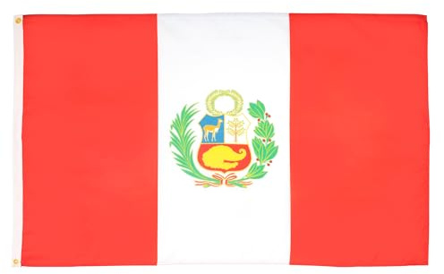 AZ FLAG Pack de 2 Banderas Perú 90x60 cm Peruana Poliéster 100D 2 Ojales | Uso interior y exterior Enseña costuras dobles y bordes reforzados con ojales metálicos