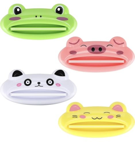 Cute Animal Toothpaste Tube Squeezer, Set of 4 Designs - Frog, Pig, Panda, Cat