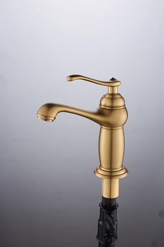ROVOGO Antique Brass Vintage Retro Small Tap for Bathroom Basin, Single Handle Mono Bathroom Sink Mixer Tap, Brass Construction Monobloc Basin Mixer Tap, Cloakroom Classic Countertop Basin Faucet
