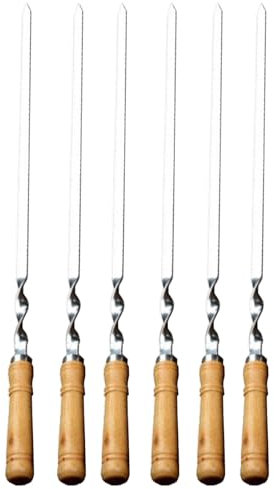 Metal Grill Skewers - Reusable Metal Sticks - 6 Pieces Stainless Steel Reusable BBQ Tools Long Dishes for Skewering Meat and Vegetables for Outdoor and Camping