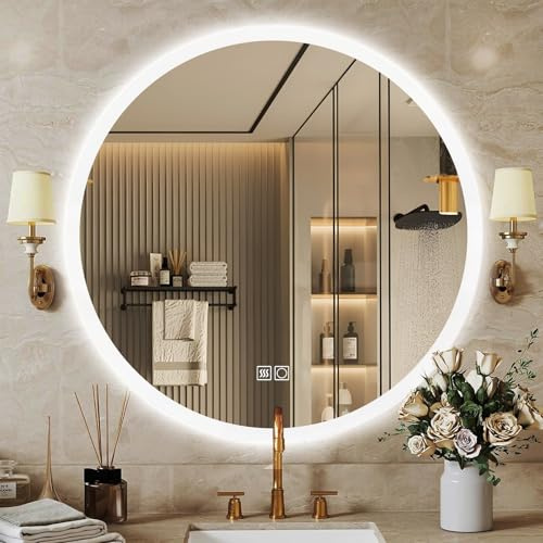 moderntop LED Runder Badezimmerspiegel 60 cm, dimmbar, beschlagfrei | 3 Farbtemperaturen · Touch-Sensor · Anti-Beschlag mit Auto-Off · Memory · für Bad & Schminkbereich