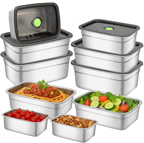KDXBQ 10 Pack Stainless Steel Food Storage Containers with Airtight Lids, Leakproof Metal Meal Prep Containers, Lunch Box for Kitchen & Pantry, Dishwasher and Freezer Safe