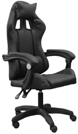 DASCK - Silla Gaming Negra Ergonómica Reclinable con Cojín Lumbar y Cervical | Altura Ajustable 200kg | Oficina y Juego