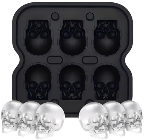 Moule À Glaçons Crâne en silicone, Skull Bacs à Glaçons avec couvercle, Avec Entonnoir, Adaptés Au Whisky,Aux Cocktails, Gelée jus Boissons Chocolat Et À Toute Boisson, Noir (6 Skulls)