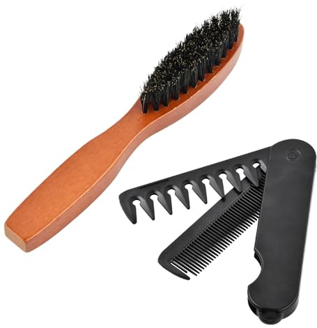 Ziyonix 1Pcs Spazzola con Setole di Cinghiale e 1Pcs Pocket Comb, Spazzola per Barba Uomo per Styling di Capelli e Barba per Massaggio del Cuoio Capelluto Riducendo la Rottura dei Capelli (2 Pezzi)