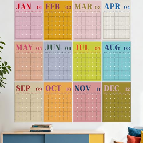 Gueevin 2026 återanvändbar väggkalender odaterad stor månatlig torr raderbar kalender stor 40 x 30 cm för vägg årlig tom planerare 12 månader inget års planering kontor hem (Fresh Macaron)