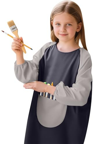 Malkittel Kinder Malschürze Kinder 8-10 Jahre Langarm Wasserdicht Bastelschürze mit Taschen Kind Grundschule Malerkittel Einstellbar Bastelschürze für Basteln Malen Backen Kochen