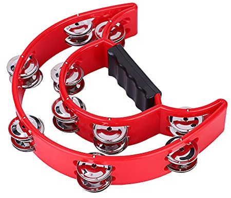 Fockety Doppelte Schellen, Tamburin, Musikinstrument für das Training Koordinativer Fähigkeiten, Musikalische Darbietung für Erwachsene, Rot, 22,5 X 20,5 X 4, Cm (Rot)