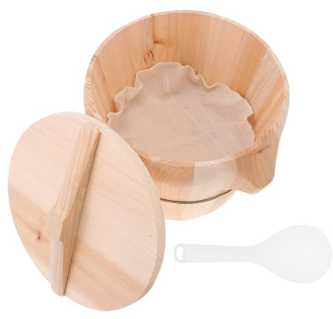 Luxshiny Vaporera de Madera Natural para Arroz de 21 Cm con Tapa Ergonómica y Mango, Olla Arrocera Creativa para Cocina Doméstica, Utensilio de Cocina para Vapor y Cocción Saludable