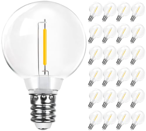 Spacelumen DC 3V Solar G40 1W LED Light Bulbs Outdoor 2700K Warm White 25P | E12/C7 Small Screw Base, For Low Voltage Outdoor String Lights