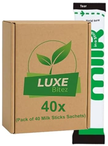 Dairies Semi Skimmed Milk Sticks 10ml, Convenient Single-Serve Packets, Ideal for Hot Drinks,Travel-Friendly Pack 40, Instant Milk Powder for Coffee, Tea & More | Compatible For Lakeland By Luxe Bitez