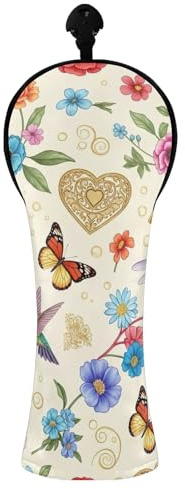 Copri mazze da golf vintage con farfalle e fiori per driver ibrido, in pelle PU, con etichette intercambiabili, per uomo e donna
