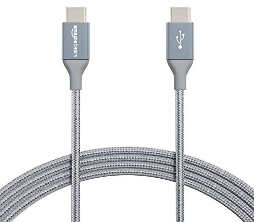 Amazon Basics Cable de carga con cable USB-C a USB-C, cable trenzado de nailon, 480 Mb/s, certificado USB-IF, para Apple iPhone 16/15, iPad, Samsung Galaxy, tabletas, portátiles, 3m , gris oscuro