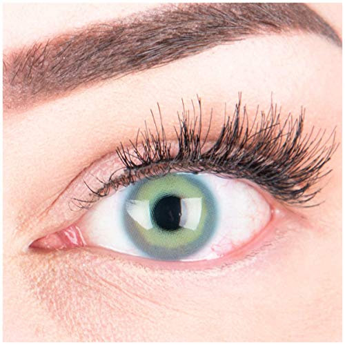 Glamlens lentilles de couleur bleu naturelles colorées très haute opacité Alice Blue + étuis à lentilles de contact I 1 paire (2 pièces) I 90 Jours I sans correction I 0,00 Dioptries
