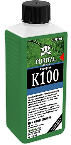 Rezeptur K100 NPK 5,0+8,0+12,0 Flüssig-Dünger, System Volldünger (Stickstoff Phosphat Kalium) mit Spurennährstoffen Eisen Kupfer Mangan Molybdän Zink (250 ml Konzentrat)