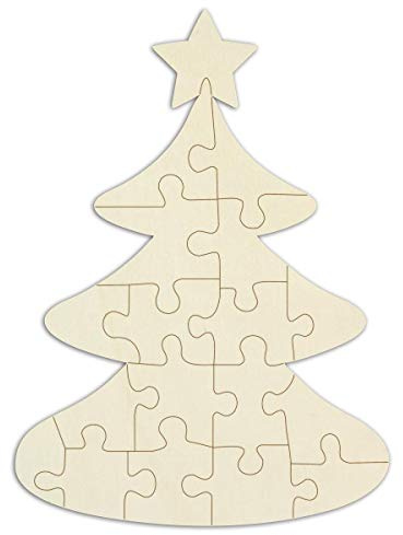 Holzpuzzle Tannenbaum selbst gestalten und bemalen - 18 Teile, 29 x 21 cm - personalisierbares Puzzle „Weihnachtsbaum“ aus Holz