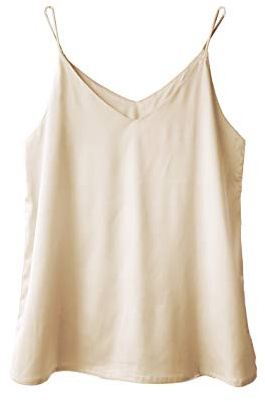 Wantschun Womens Silk Satin Camisole Cami Plain Strappy Vest Top T-Shirt Blouse Tank Shirt V-Neck Spaghetti Strap US Size M;Champagne