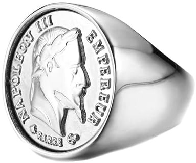 BOBIJOO Jewelry - Chevalière Bague Napoleon Pièce 20 Francs Tête Laurée Acier 316L Argenté Louis - 68 (12 US)