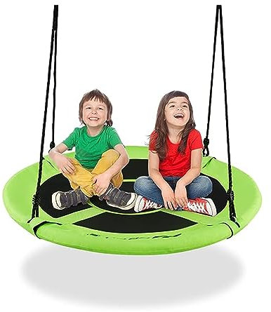 GOPLUS Nestschaukel Outdoor, Ø100cm Kinder Schaukel mit Verstellbarer Höhe von 100 bis 180 cm, Baumschaukel Rundschaukel mit Kissen bis 150 kg Belastbar, für Kinder ab 3, Outdoor & Indoor (Grün)