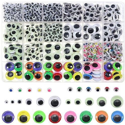 TOAOB 1500 Stücke Wackelaugen Selbstklebend Bunt Runde Googly Eyes 4 bis 15mm Kunststoff Augen für Scrapbooking Kunsthandwerk Zubehör