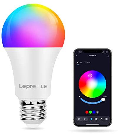 Lepro Colour Changing Light Bulb E27, Bluetooth APP Control LED Bulbs Screw, Dimmable RGB & White Light, 9W, 806lm, RGBCCT, 16 Million Colours Mood Lights (Don't Support WiFi/Alexa/Google Home)