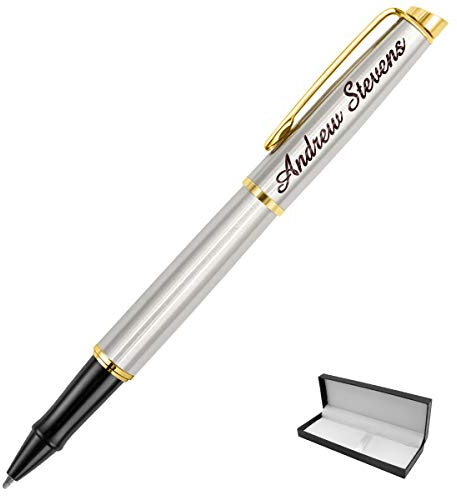 ABIsedrin Kugelschreiber mit Gravur Personalisierter, Metall Kugelschreiber mit Gravur mit Ihrem Namen oder Text, idealem Jubiläum, Geburtstag oder Abschlussgeschenk, Silber Gold
