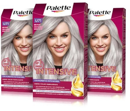 Palette Intensive Creme Color U71 Grigio Argento, Tintura permanente per capelli con olio di macadamia e mandorle, copre il 100% di capelli grigi e radici, per un colore radioso, confezione da 3