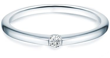 Trilani Damen Verlobungsring aus 925/- Sterling Silber mit Zirkonia Solitär | Brillantschliff,Weiß,Antragsring,Solitärring,Bandring,mit Stein,Damering,Ringbreite 1,7mm,Kanalfassung