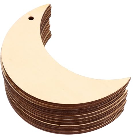 Artibetter 20pcs Holzscheiben zum Basteln Unbehandelt Unfinished Mond Form Holz Anhänger Ornament Bemalen Handwerk für Ramadan Mubarak Eid Zuhause Deko 10CM