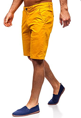 BOLF Hombre Pantalón Corto Shorts de Algodón Cierre de Cremallera y botón Bermudas Outdoor Estilo Diario 1140 Amarillo S [7G7]