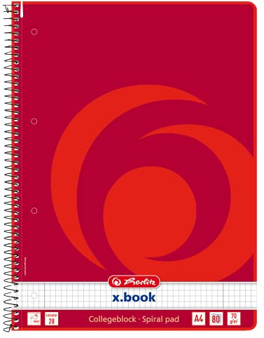 Herlitz 306456 Collegeblock A4, 80 Blatt Rand links und rechts, Lineatur 28 (kariert mit 2 Rändern) 10 Stück