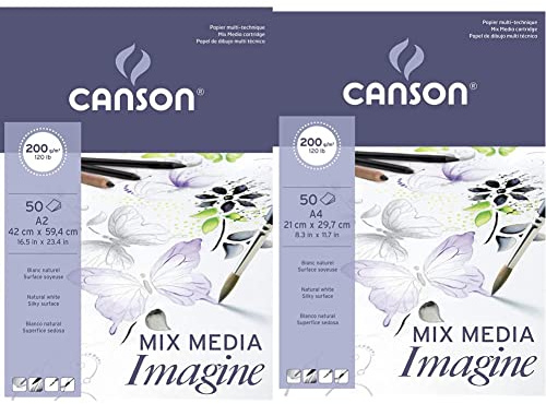 Canson 200006003 Imagine Mix-Media Papier, A2, rein weiß & 200006008 Imagine Mix-Media Papier, A4, rein weiß