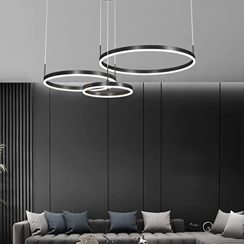 Pendelleuchte LED Esstisch Lampe Mit Fernbedienung Hängeleuchte Dimmbar Höhenverstellbar Kronleuchter Wohnzimmer Pendellampe Metall Ring Acryl Deckenleuchte Esszimmer Hängelampe Küchen,Schwarz,3 rings